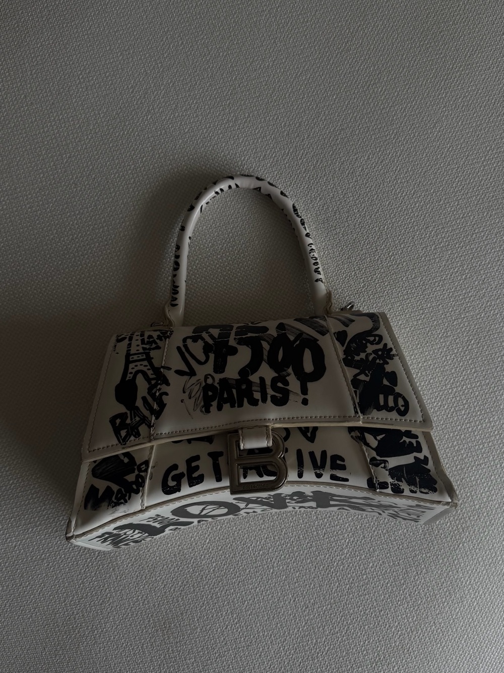 White and Black Graffiti Top-Handle Satchel